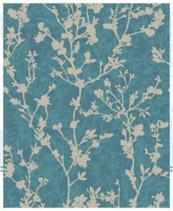 Boutique Teal Floral Metallic Effect Embossed Wallpaper
