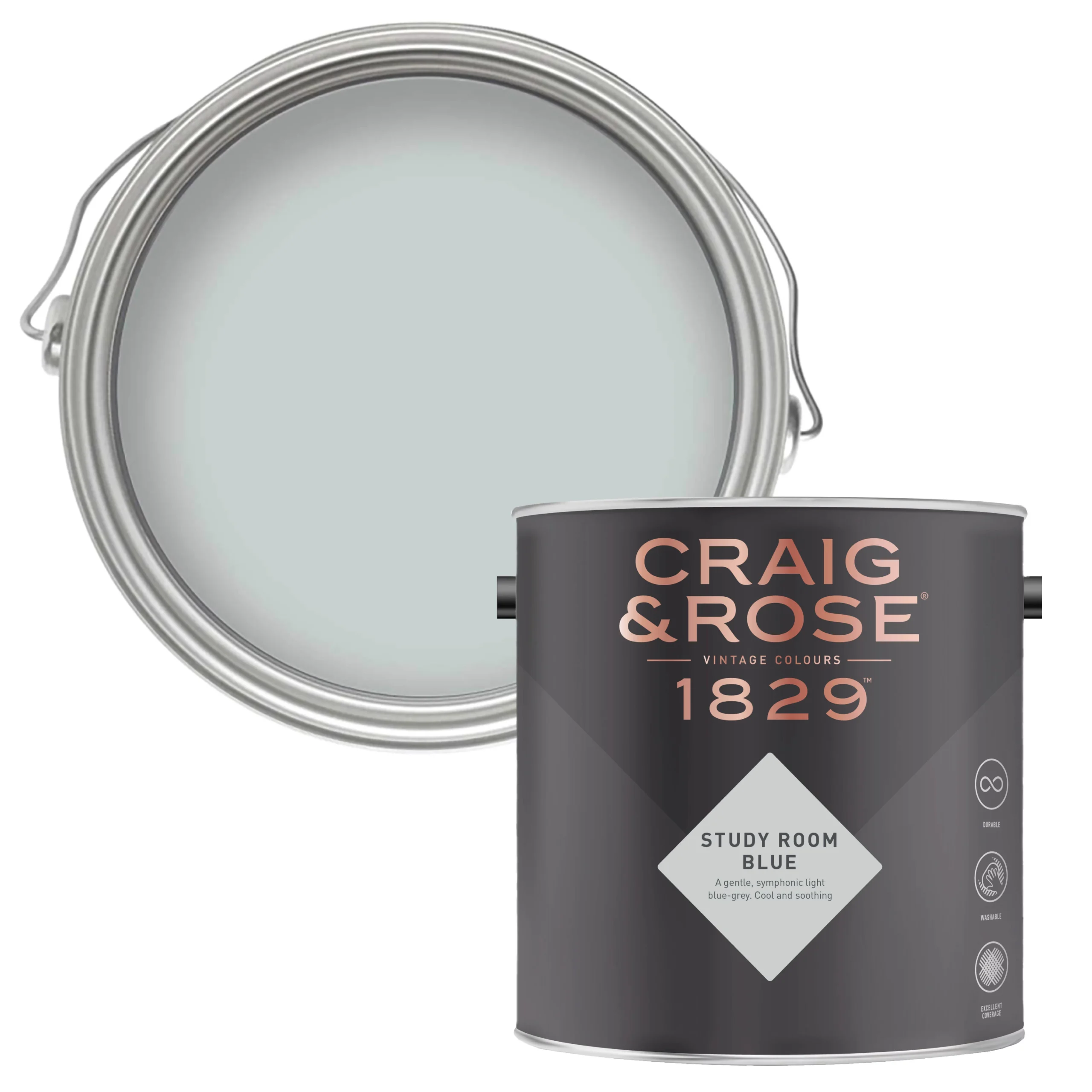 Craig & Rose 1829 Study Room Blue Chalky Emulsion Paint, 2.5L 3 Craig & Rose 1829 Study Room Blue Chalky Emulsion Paint, 2.5L