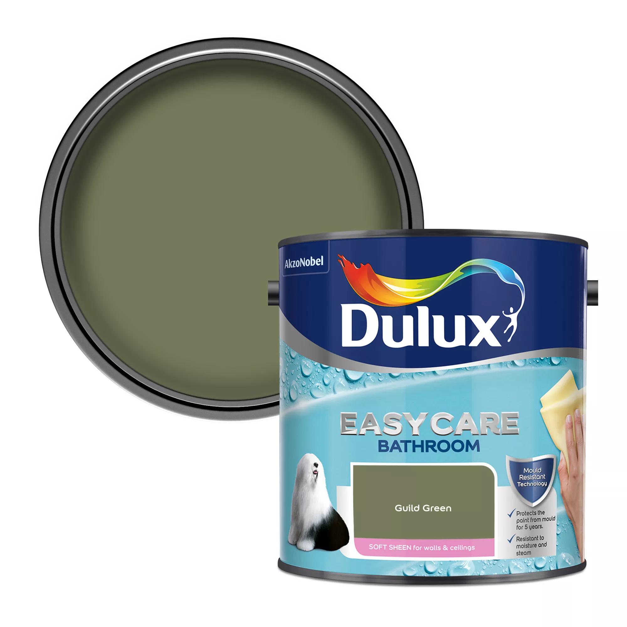 Dulux Easycare Bathroom Guild Green Soft Sheen Wall Paint, 2.5L 3 Dulux Easycare Bathroom Guild Green Soft Sheen Wall Paint, 2.5L