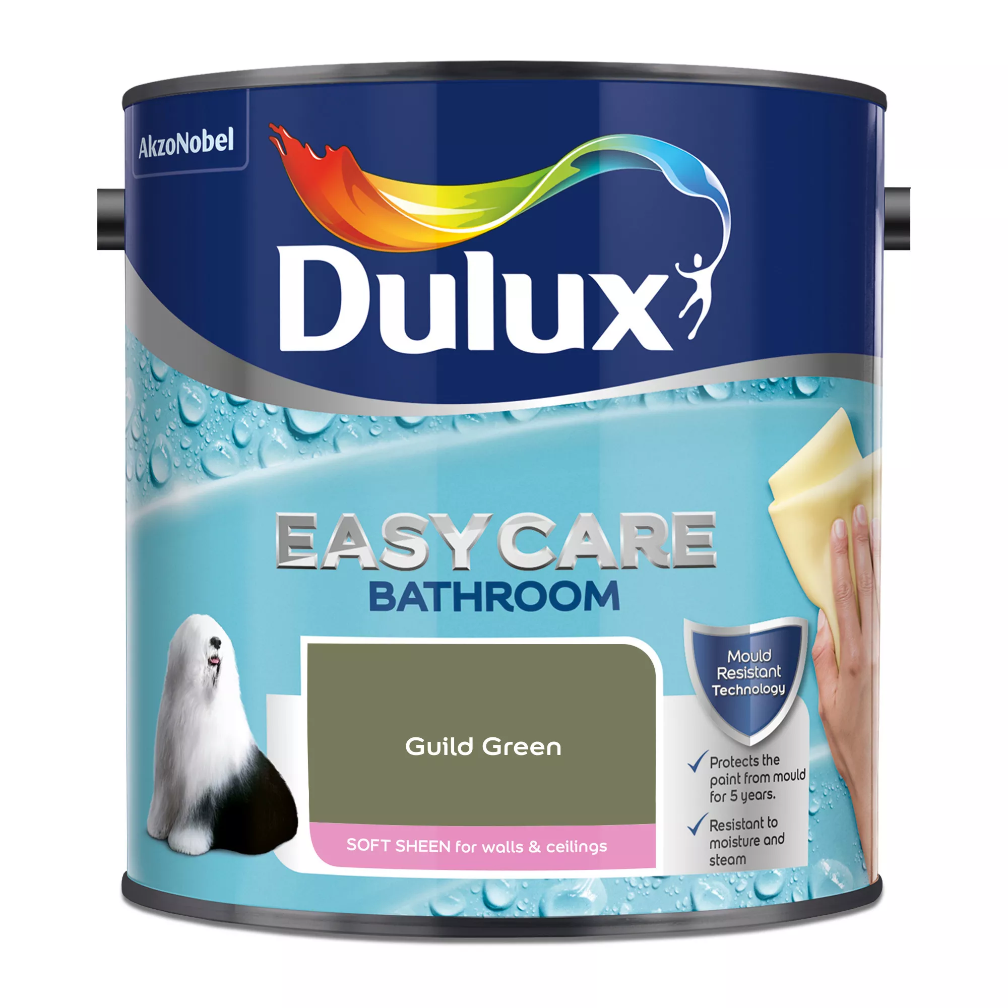 Dulux Easycare Bathroom Guild Green Soft Sheen Wall Paint, 2.5L 4 Dulux Easycare Bathroom Guild Green Soft Sheen Wall Paint, 2.5L - Image 2
