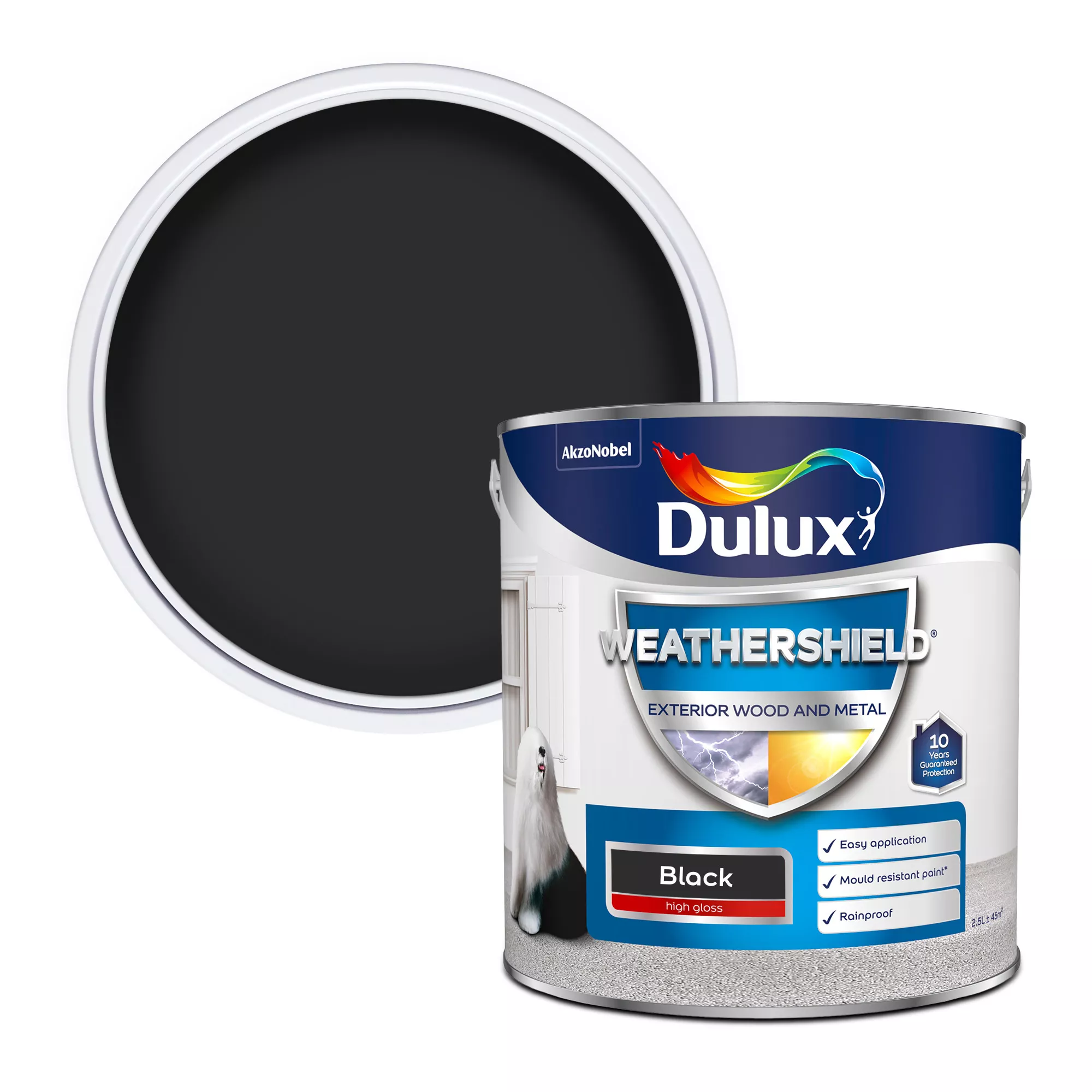 Dulux Weathershield Black Gloss Exterior Metal & Wood Paint, 2.5L 3 Dulux Weathershield Black Gloss Exterior Metal & Wood Paint, 2.5L