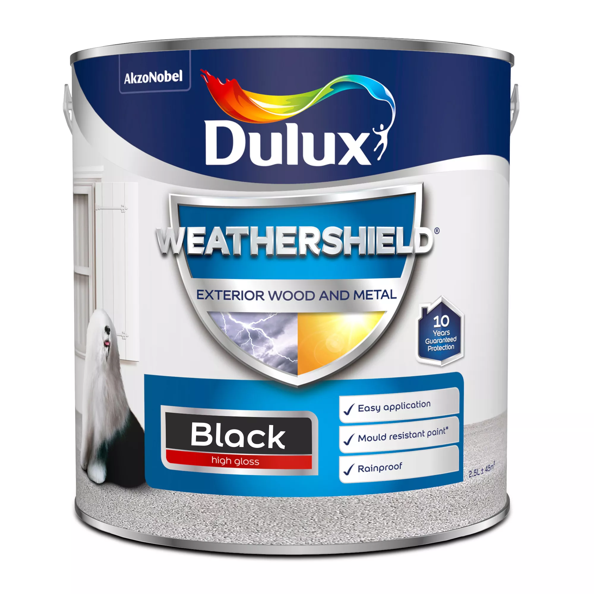 Dulux Weathershield Black Gloss Exterior Metal & Wood Paint, 2.5L 4 Dulux Weathershield Black Gloss Exterior Metal & Wood Paint, 2.5L - Image 2