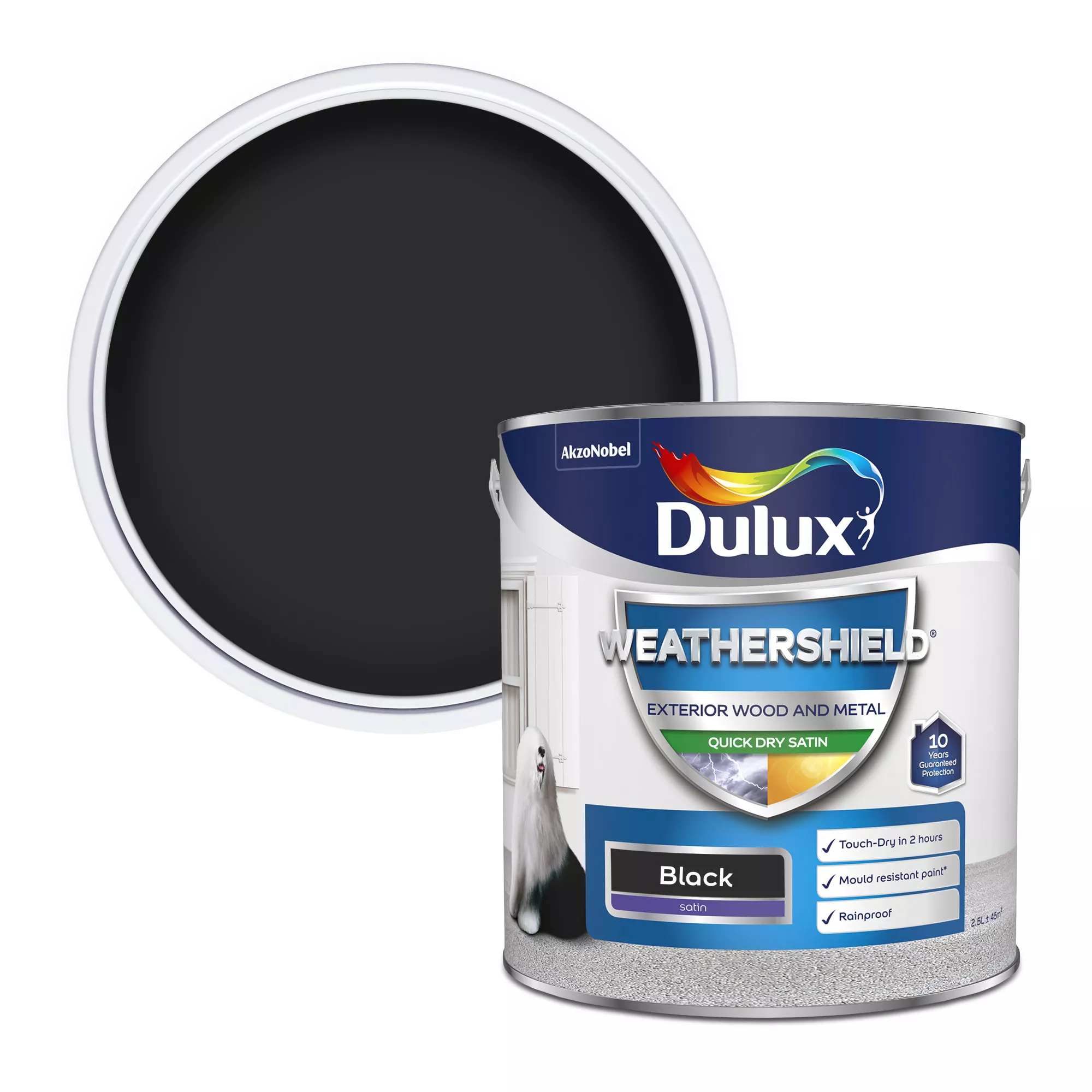 Dulux Weathershield Black Satinwood Exterior Metal & Wood Paint, 2.5L 3 Dulux Weathershield Black Satinwood Exterior Metal & Wood Paint, 2.5L