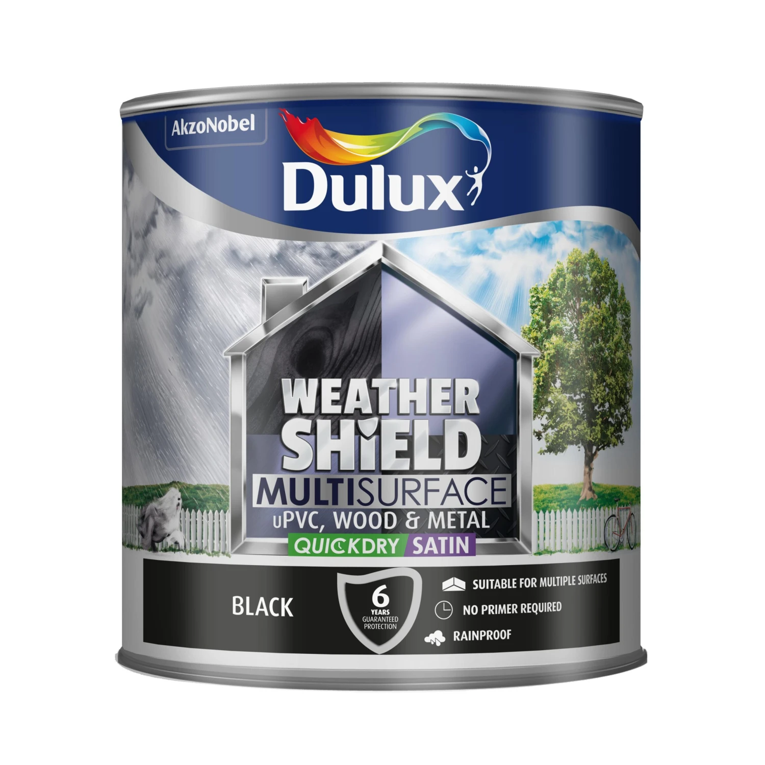 Dulux Weathershield Black Satinwood Multi-surface Paint, 2.5L 4 Dulux Weathershield Black Satinwood Multi-surface Paint, 2.5L - Image 2
