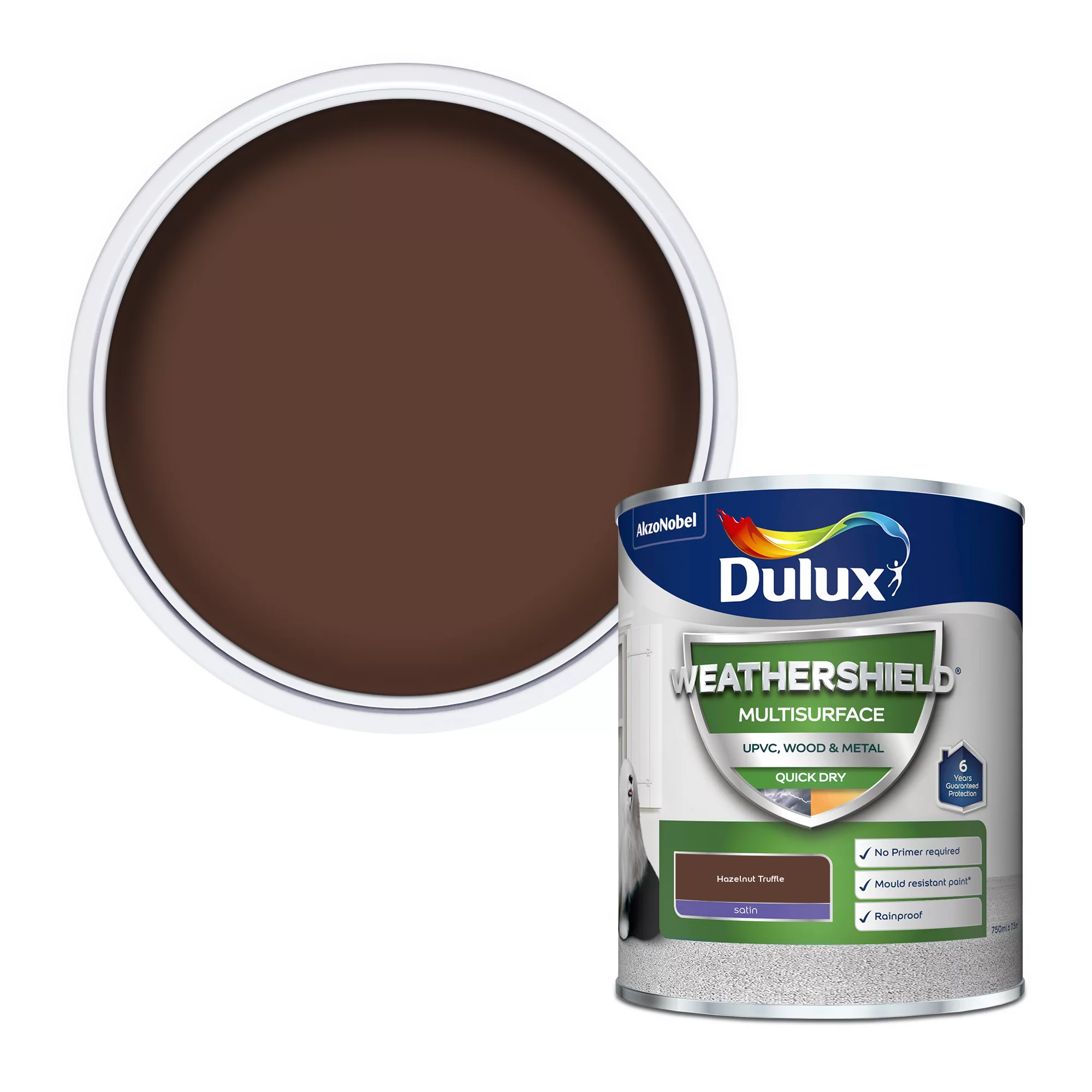 Dulux Weathershield Hazelnut Truffle Satinwood Multi-surface Paint, 750ml 3 Dulux Weathershield Hazelnut Truffle Satinwood Multi-surface Paint, 750ml