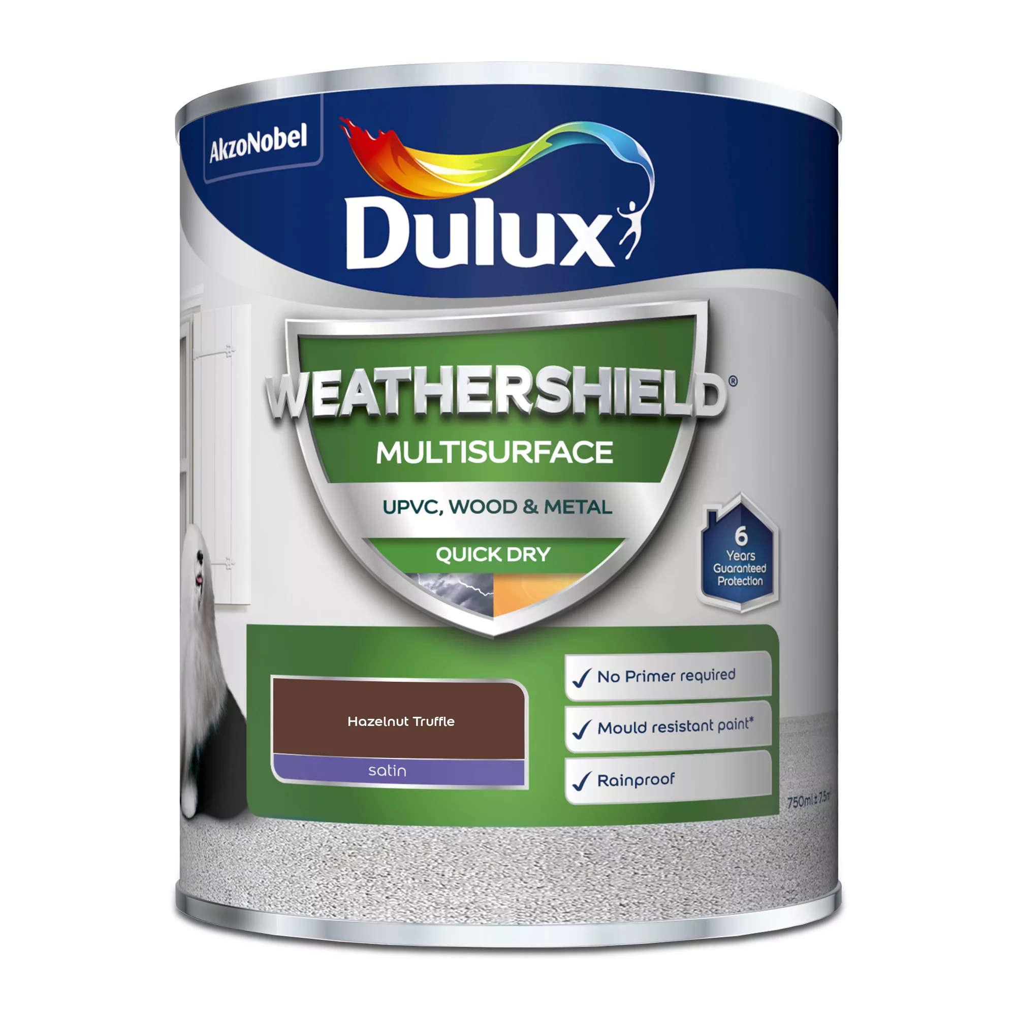 Dulux Weathershield Hazelnut Truffle Satinwood Multi-surface Paint, 750ml 4 Dulux Weathershield Hazelnut Truffle Satinwood Multi-surface Paint, 750ml - Image 2