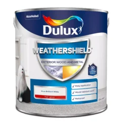 Dulux Weathershield Pure Brilliant White Gloss Exterior Metal & Wood Paint, 2.5L -Home Paint Store dulux weathershield pure brilliant white gloss exterior metal wood paint 2 5l5010212431122 08c bq