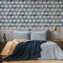 Fresco Maya Blue & Cream Geometric Smooth Wallpaper -Home Paint Store fresco maya blue cream geometric smooth wallpaper5011583454260 02i BQ