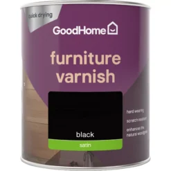 GoodHome Black Satin Multi-surface Furniture Wood Varnish, 750ml -Home Paint Store goodhome black satin multi surface furniture wood varnish 750ml5059340486864 02c