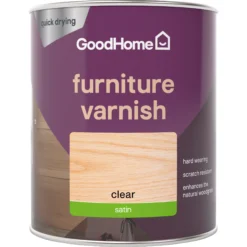 GoodHome Clear Satin Multi-surface Furniture Wood Varnish, 750ml -Home Paint Store goodhome clear satin multi surface furniture wood varnish 750ml5059340486789 02c