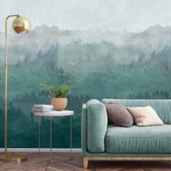 GoodHome Combley Green Landscape Matt Mural