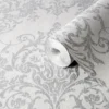 GoodHome Dovenby Grey Damask Silver Effect Textured Wallpaper