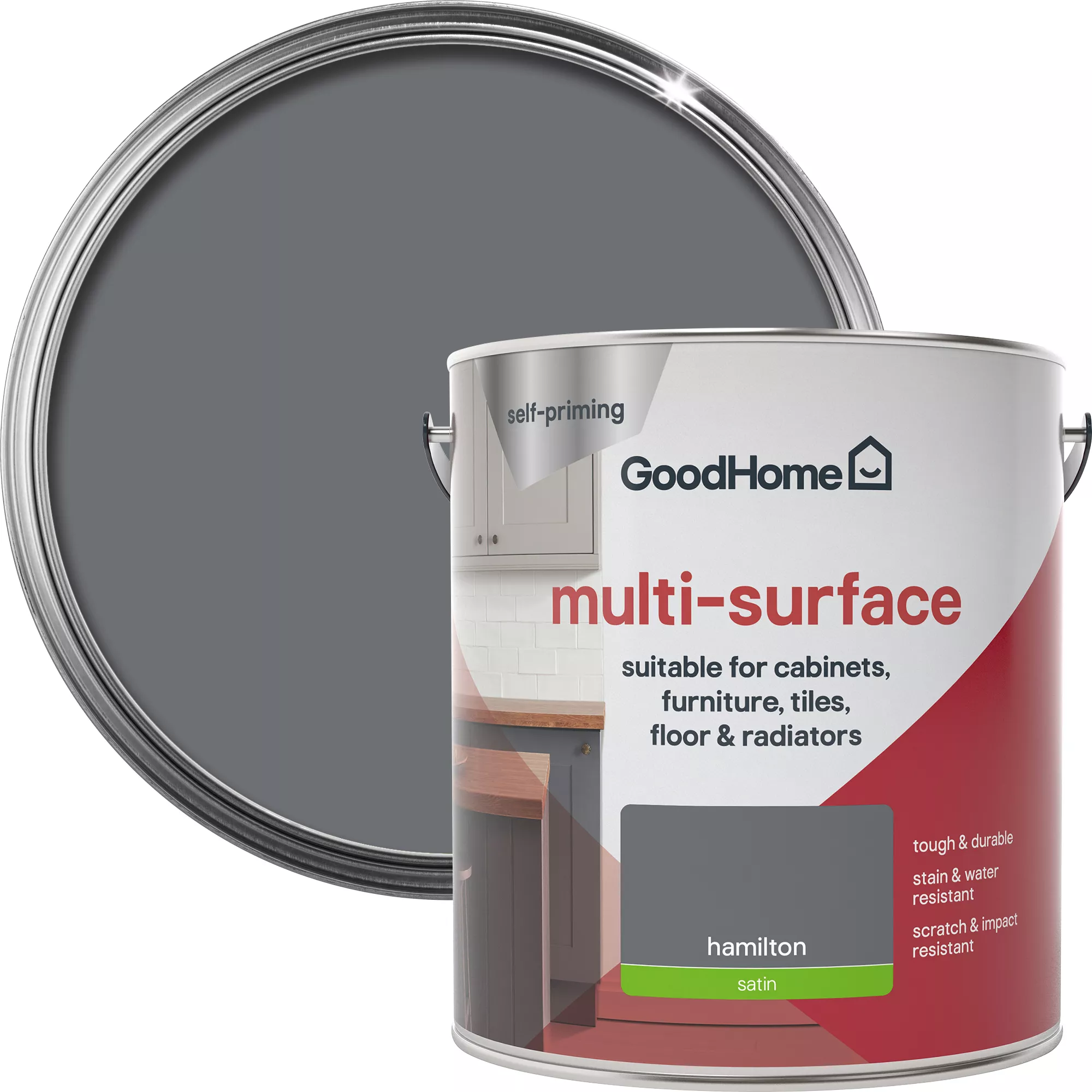 GoodHome Durable Hamilton Satin Multi-surface Paint, 2L 3 GoodHome Durable Hamilton Satin Multi-surface Paint, 2L