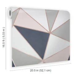 GoodHome Eastnor Navy & Pink Geometric Metallic Effect Smooth Wallpaper -Home Paint Store goodhome eastnor navy pink geometric metallic effect smooth wallpaper5059340410234 02t