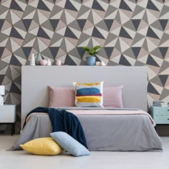 GoodHome Eastnor Navy & Pink Geometric Metallic Effect Smooth Wallpaper -Home Paint Store goodhome eastnor navy pink geometric metallic effect smooth wallpaper5059340410234 20i