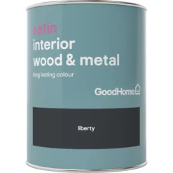 GoodHome Liberty Black Satin Metal & Wood Paint, 750ml -Home Paint Store goodhome liberty black satin metal wood paint 750ml5036581059460 02c bq