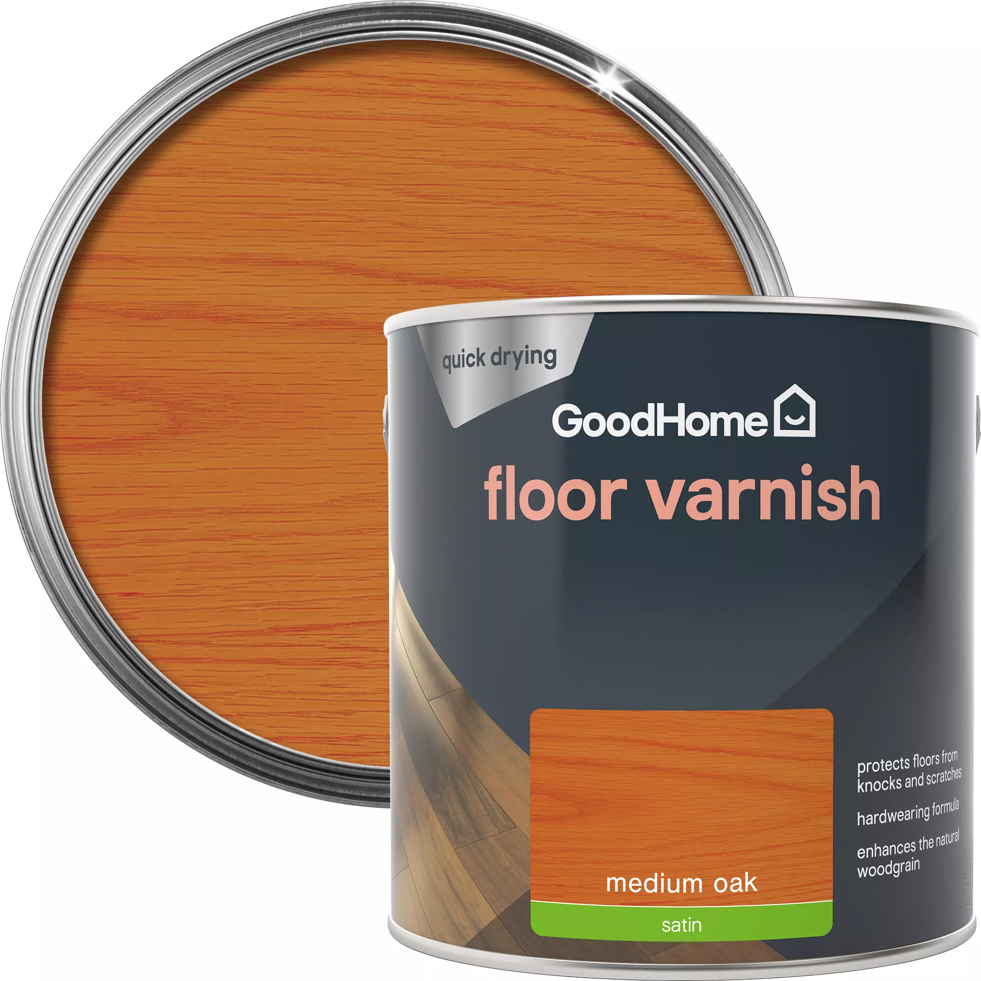 GoodHome Medium Oak Satin Floor Wood Varnish, 2.5L 3 GoodHome Medium Oak Satin Floor Wood Varnish, 2.5L