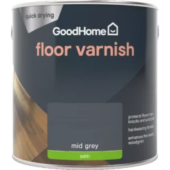 GoodHome Mid Grey Satin Floor Wood Varnish, 2.5L -Home Paint Store goodhome mid grey satin floor wood varnish 2 5l5059340487014 02c