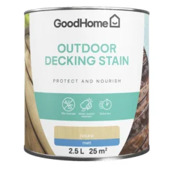 GoodHome Natural Matt Quick Dry Decking Wood Stain, 2.5L -Home Paint Store goodhome natural matt quick dry decking wood stain 2 5l5059340297149 02c