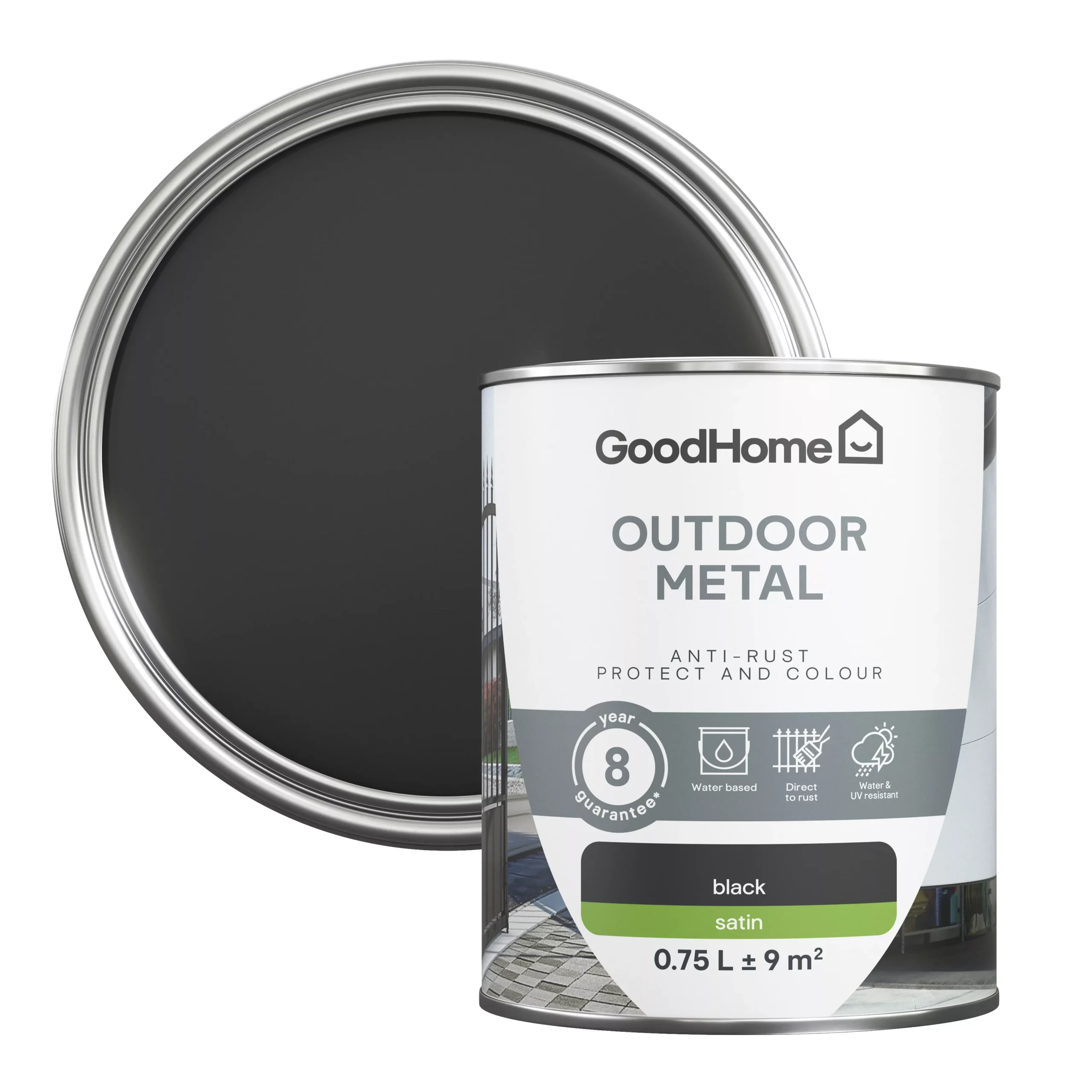 GoodHome Outdoor Black Satinwood Exterior Metal Paint, 750ml Tin 3 GoodHome Outdoor Black Satinwood Exterior Metal Paint, 750ml Tin