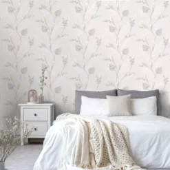 Holden Décor White Floral Embossed Wallpaper -Home Paint Store holden decor white floral embossed wallpaper5022976362505 01i bq