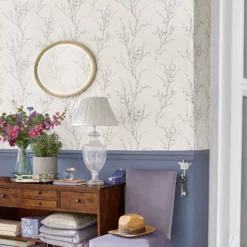 Laura Ashley Willow Off White & Steel Floral Smooth Wallpaper -Home Paint Store laura ashley willow off white steel floral smooth wallpaper5011583467215 20i bq