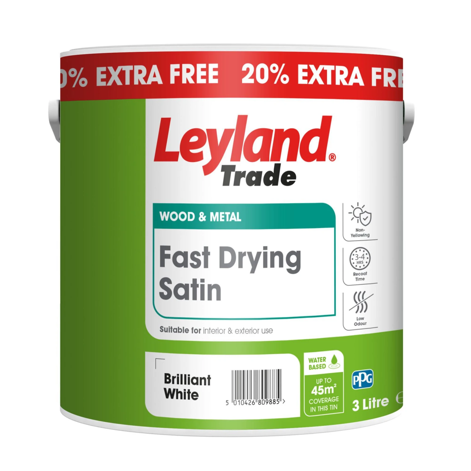 Leyland Trade Fast Drying Brilliant White Satinwood Metal & Wood Paint, 3L 3 Leyland Trade Fast Drying Brilliant White Satinwood Metal & Wood Paint, 3L