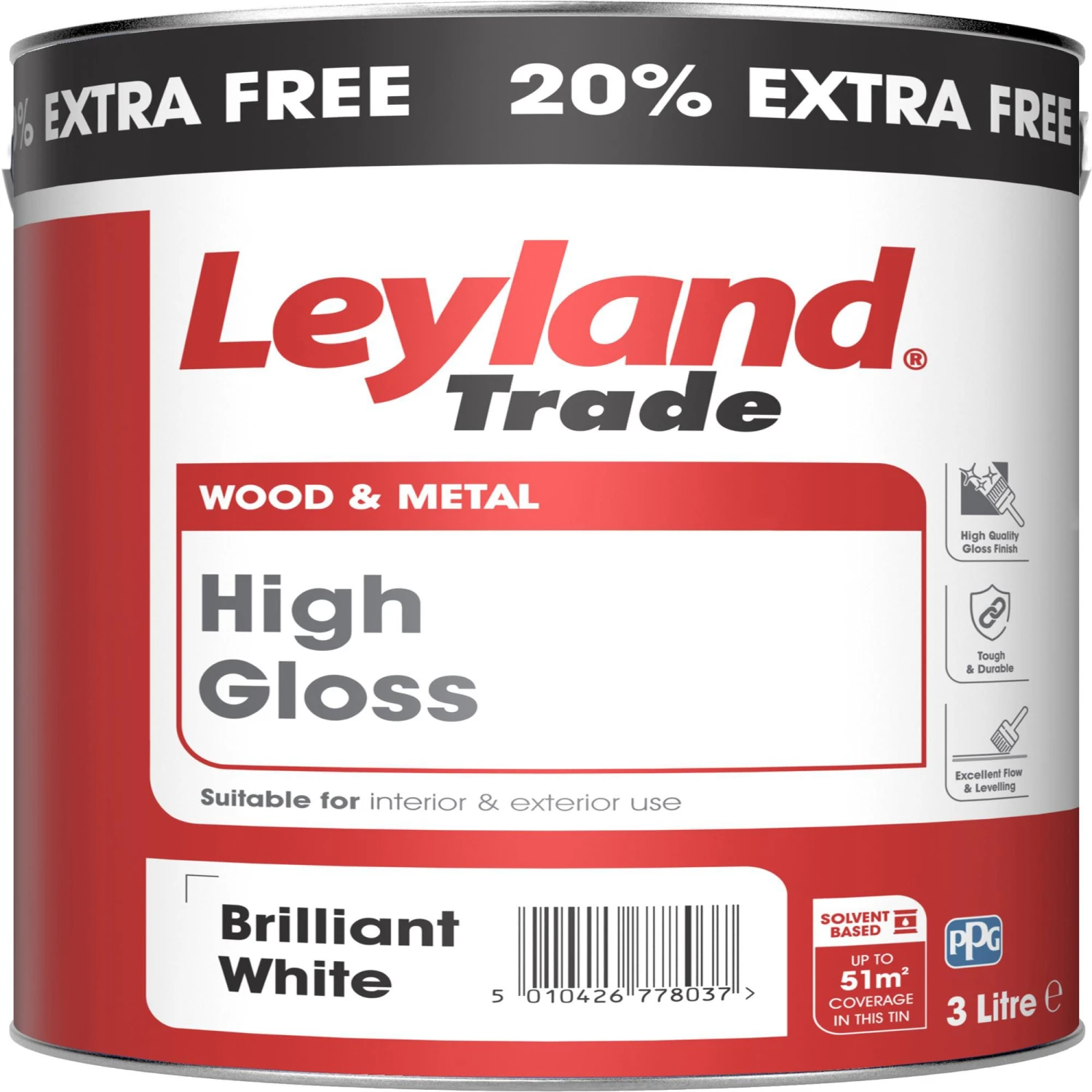 Leyland Trade Pure Brilliant White Gloss Metal & Wood Paint, 3L 3 Leyland Trade Pure Brilliant White Gloss Metal & Wood Paint, 3L