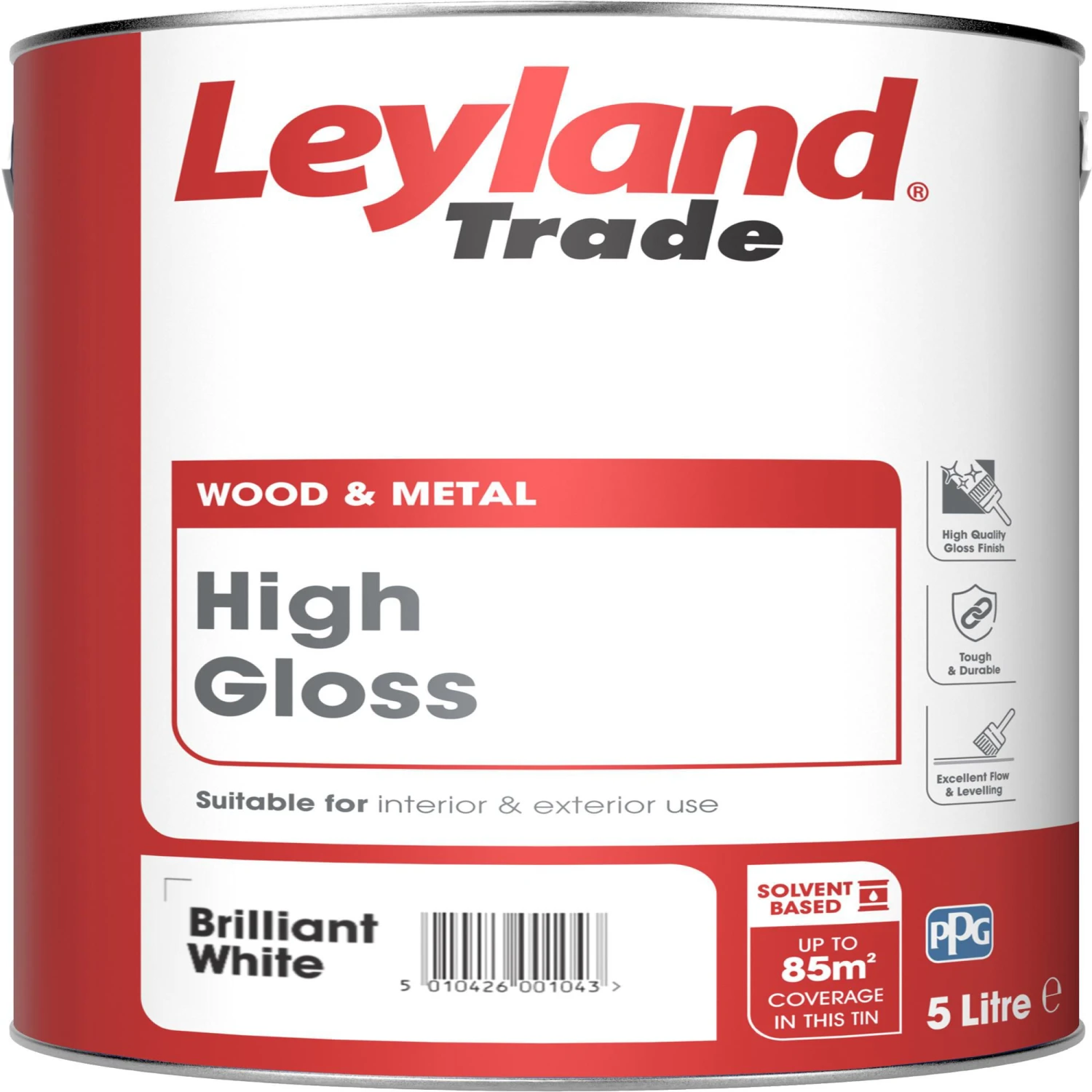 Leyland Trade Pure Brilliant White Gloss Metal & Wood Paint, 5L 3 Leyland Trade Pure Brilliant White Gloss Metal & Wood Paint, 5L
