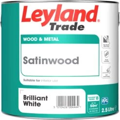 Leyland Trade White Satinwood Metal & Wood Paint, 2.5L