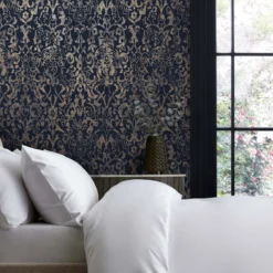 Next Majestic Damask Navy Metallic Effect Smooth Wallpaper -Home Paint Store next majestic damask navy metallic effect smooth wallpaper5011583521344 20i bq