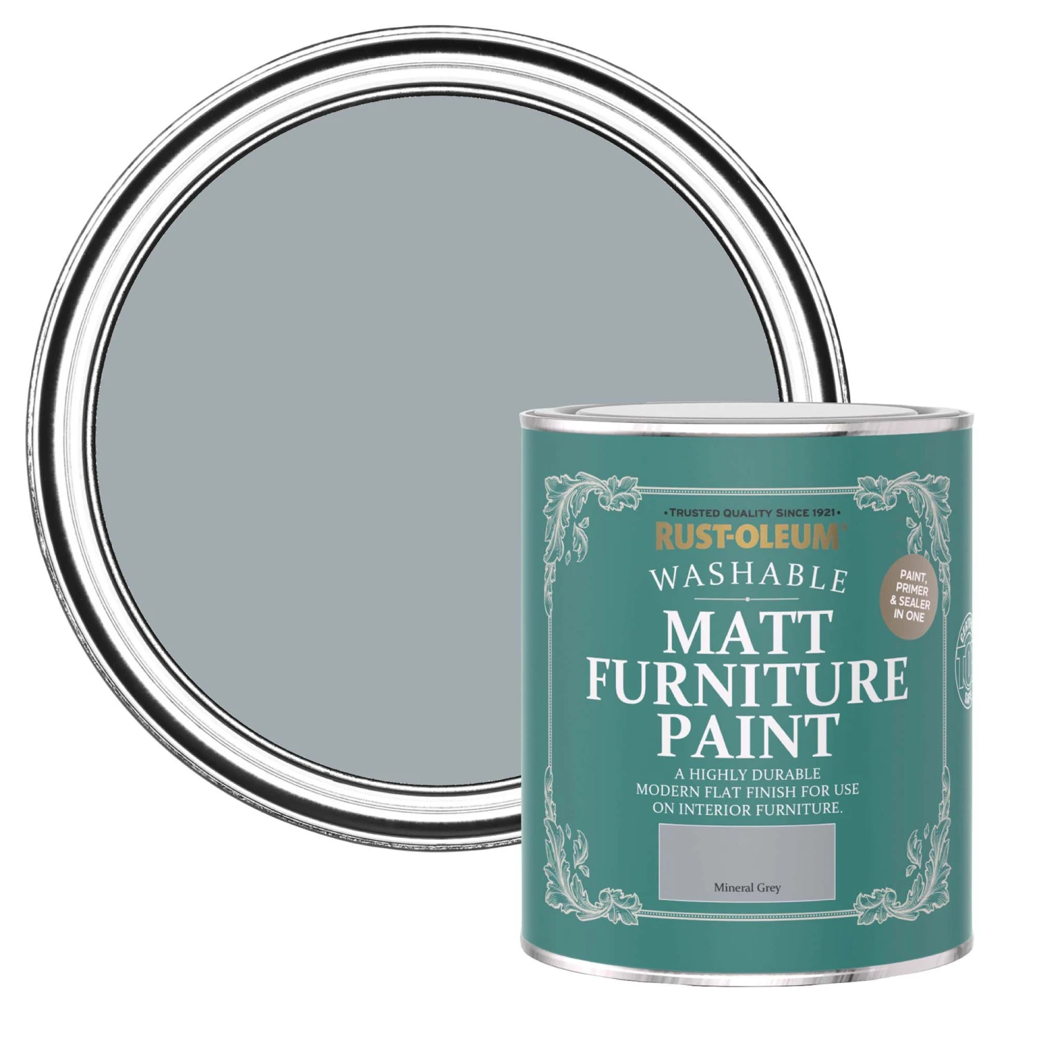 Rust-Oleum Mineral Grey Matt Furniture Paint, 750ml 3 Rust-Oleum Mineral Grey Matt Furniture Paint, 750ml