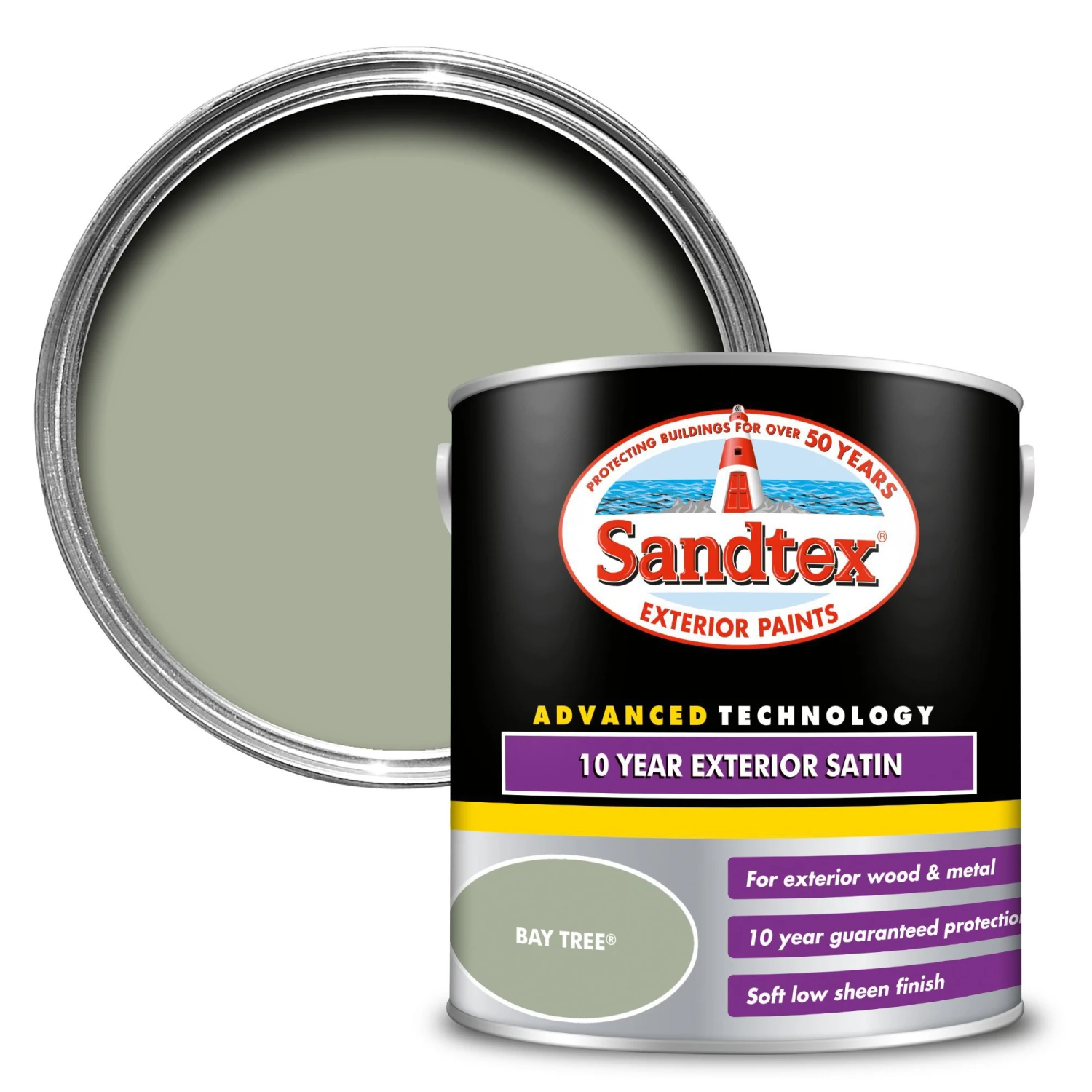 Sandtex 10 Year Bay Tree Satinwood Exterior Metal & Wood Paint, 2.5L 2 Sandtex 10 Year Bay Tree Satinwood Exterior Metal & Wood Paint, 2.5L