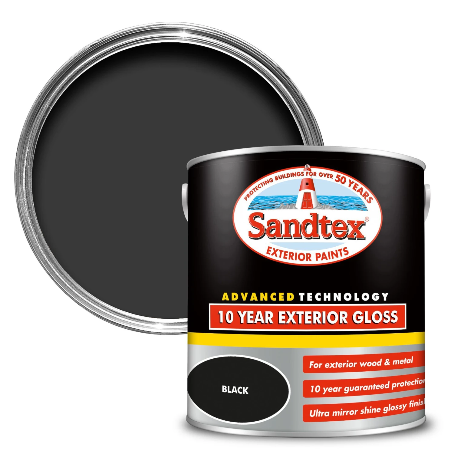 Sandtex 10 Year Black High Gloss Exterior Metal & Wood Paint, 2.5L 3 Sandtex 10 Year Black High Gloss Exterior Metal & Wood Paint, 2.5L