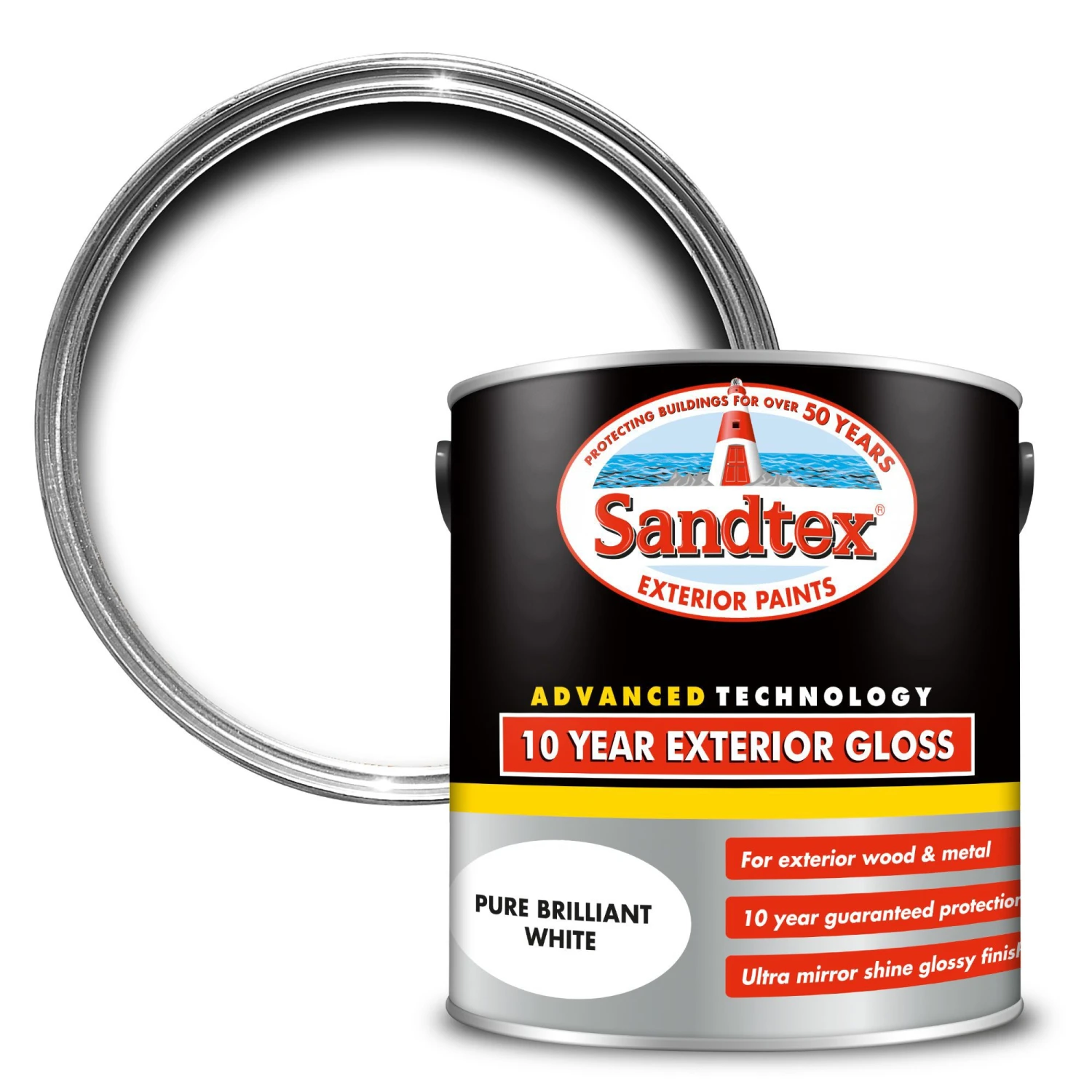 Sandtex 10 Year White High Gloss Exterior Metal & Wood Paint, 2.5L 3 Sandtex 10 Year White High Gloss Exterior Metal & Wood Paint, 2.5L