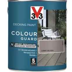 V33 Colour Guard Matt Light Silver Decking Paint, 2.5L -Home Paint Store v33 colour guard matt light silver decking paint 2 5l3153895163019 03c