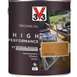 V33 High Performance Light Oak UV Resistant Decking Wood Oil, 2.5L -Home Paint Store v33 high performance light oak uv resistant decking wood oil 2 5l3153895164399 03c