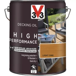 V33 High Performance Light Oak UV Resistant Decking Wood Oil, 5L -Home Paint Store v33 high performance light oak uv resistant decking wood oil 5l3153895164429 03c