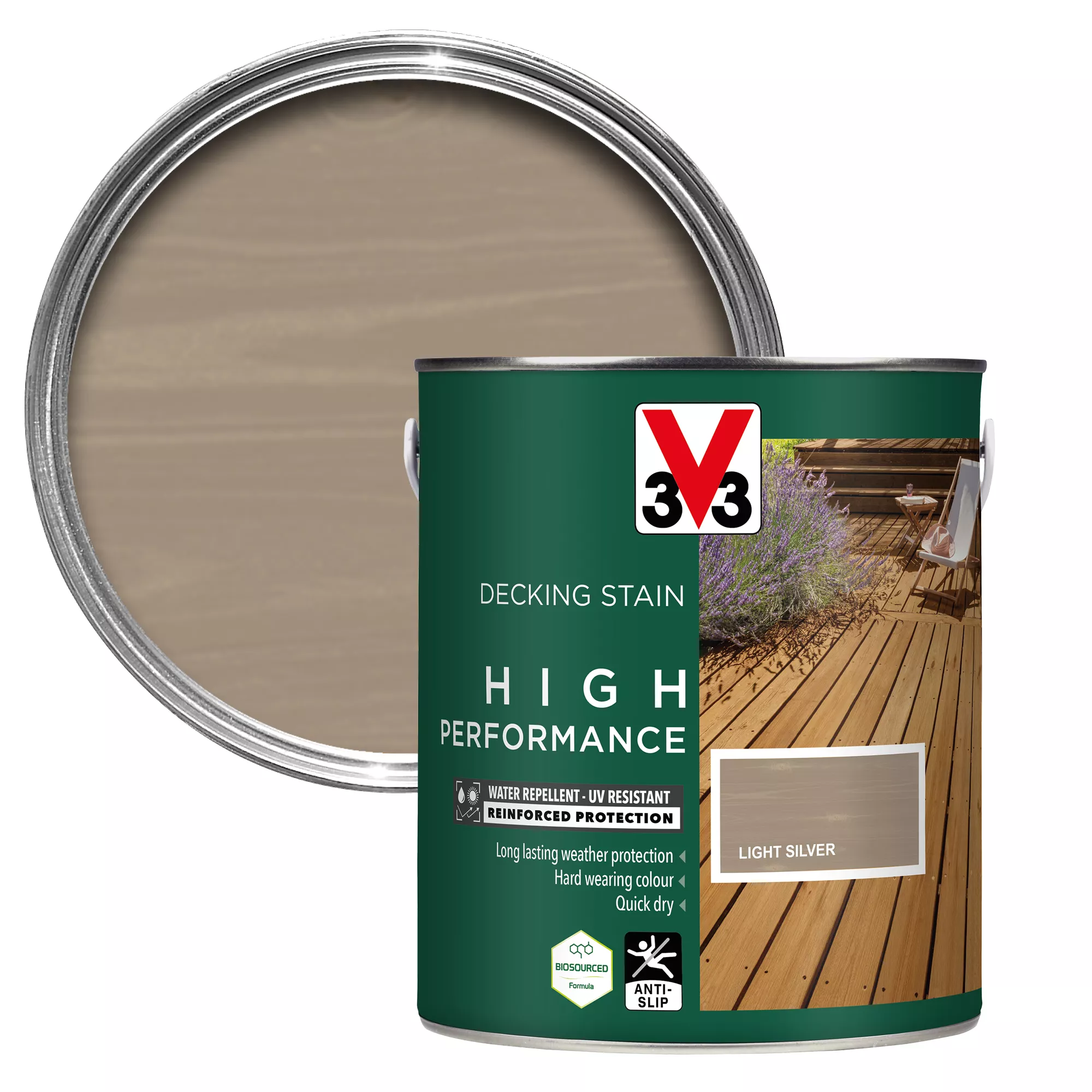 V33 High Performance Light Silver Satin Quick Dry Decking Stain, 2.5L 3 V33 High Performance Light Silver Satin Quick Dry Decking Stain, 2.5L