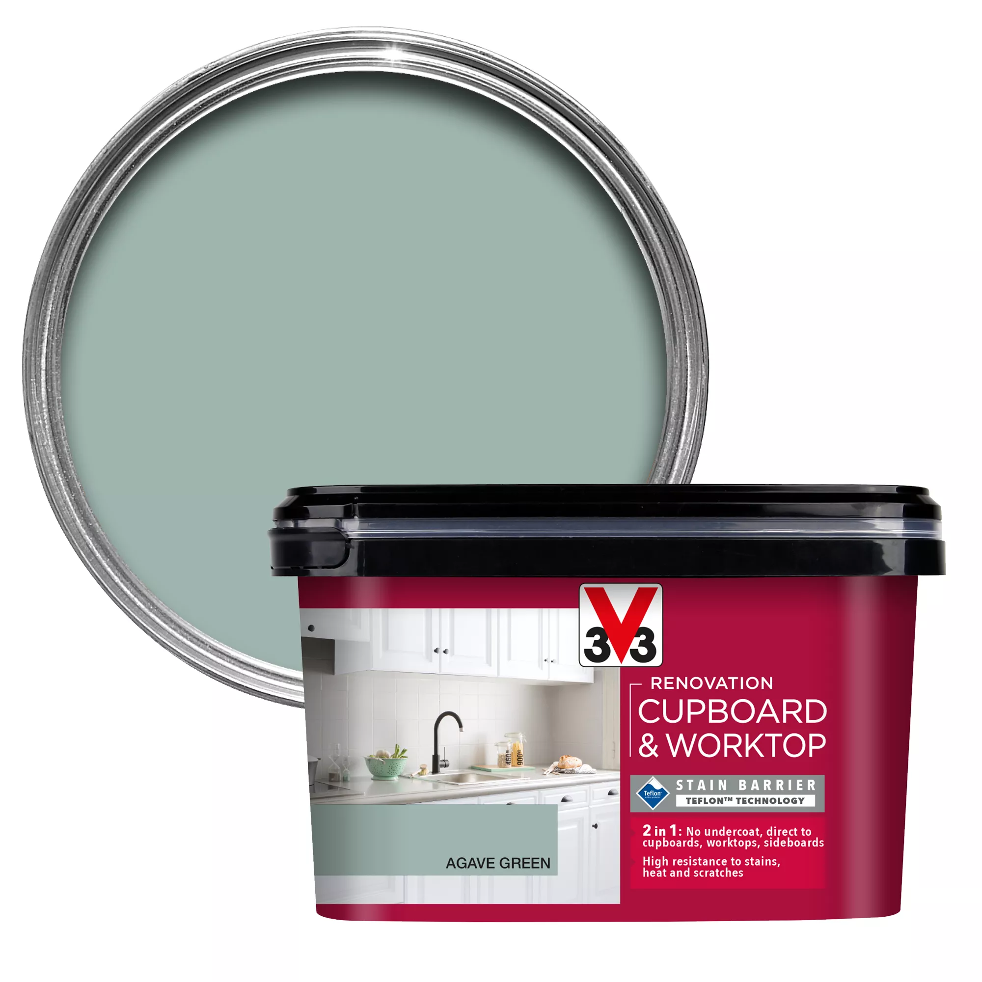V33 Renovation Agave Green Satinwood Cupboard & Cabinet Paint, 2L 3 V33 Renovation Agave Green Satinwood Cupboard & Cabinet Paint, 2L