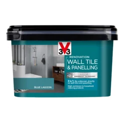 V33 Renovation Blue Lagoon Satinwood Wall Tile & Panelling Paint, 2L -Home Paint Store v33 renovation blue lagoon satinwood wall tile panelling paint 2l3153895181372 08c bq