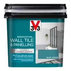 V33 Renovation Blue Lagoon Satinwood Wall Tile & Panelling Paint, 750ml -Home Paint Store v33 renovation blue lagoon satinwood wall tile panelling paint 750ml3153895181297 08c bq