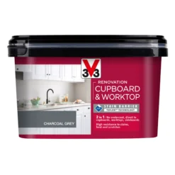 V33 Renovation Charcoal Grey Satinwood Cupboard & Cabinet Paint, 2L -Home Paint Store v33 renovation charcoal grey satinwood cupboard cabinet paint 2l3153895181099 08c bq