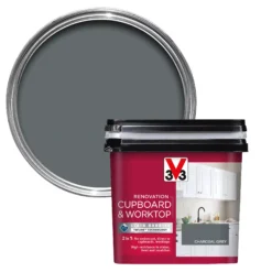 V33 Renovation Charcoal Grey Satinwood Cupboard & Cabinet Paint, 750ml