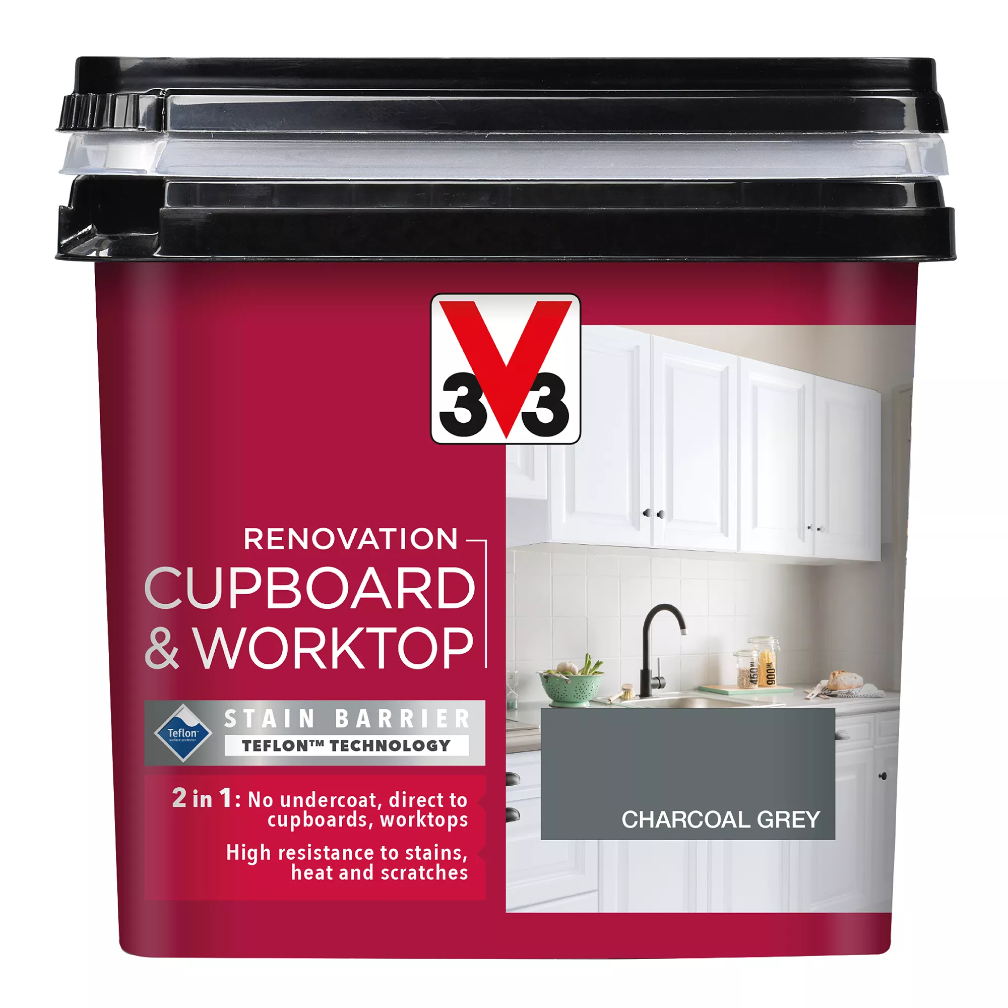 V33 Renovation Charcoal Grey Satinwood Cupboard & Cabinet Paint, 750ml 4 V33 Renovation Charcoal Grey Satinwood Cupboard & Cabinet Paint, 750ml - Image 2