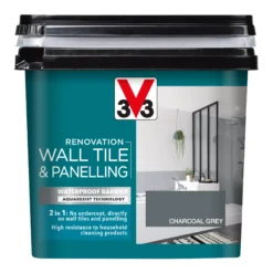 V33 Renovation Charcoal Grey Satinwood Wall Tile & Panelling Paint, 750ml 6 V33 Renovation Charcoal Grey Satinwood Wall Tile & Panelling Paint, 750ml -Home Paint Store v33 renovation charcoal grey satinwood wall tile panelling paint 750ml3153895181280 08c bq