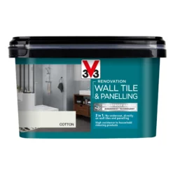 V33 Renovation Cotton Satin Wall Tile & Panelling Paint, 2L -Home Paint Store v33 renovation cotton satin wall tile panelling paint 2l3153895181358 08c bq