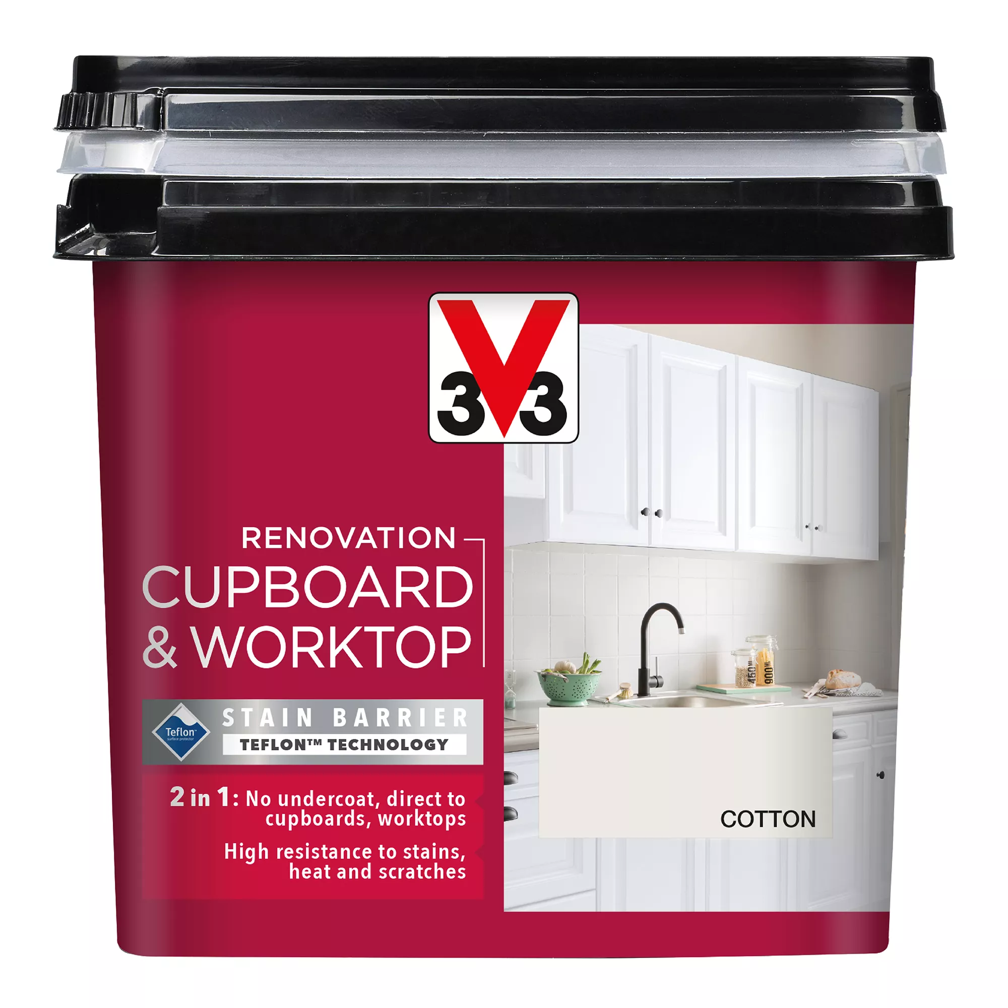 V33 Renovation Cotton Satinwood Cupboard & Cabinet Paint, 750ml 4 V33 Renovation Cotton Satinwood Cupboard & Cabinet Paint, 750ml - Image 2