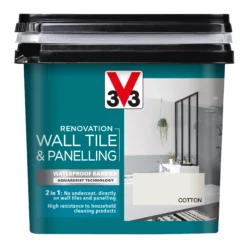 V33 Renovation Cotton Satinwood Wall Tile & Panelling Paint, 750ml -Home Paint Store v33 renovation cotton satinwood wall tile panelling paint 750ml3153895181273 08c bq