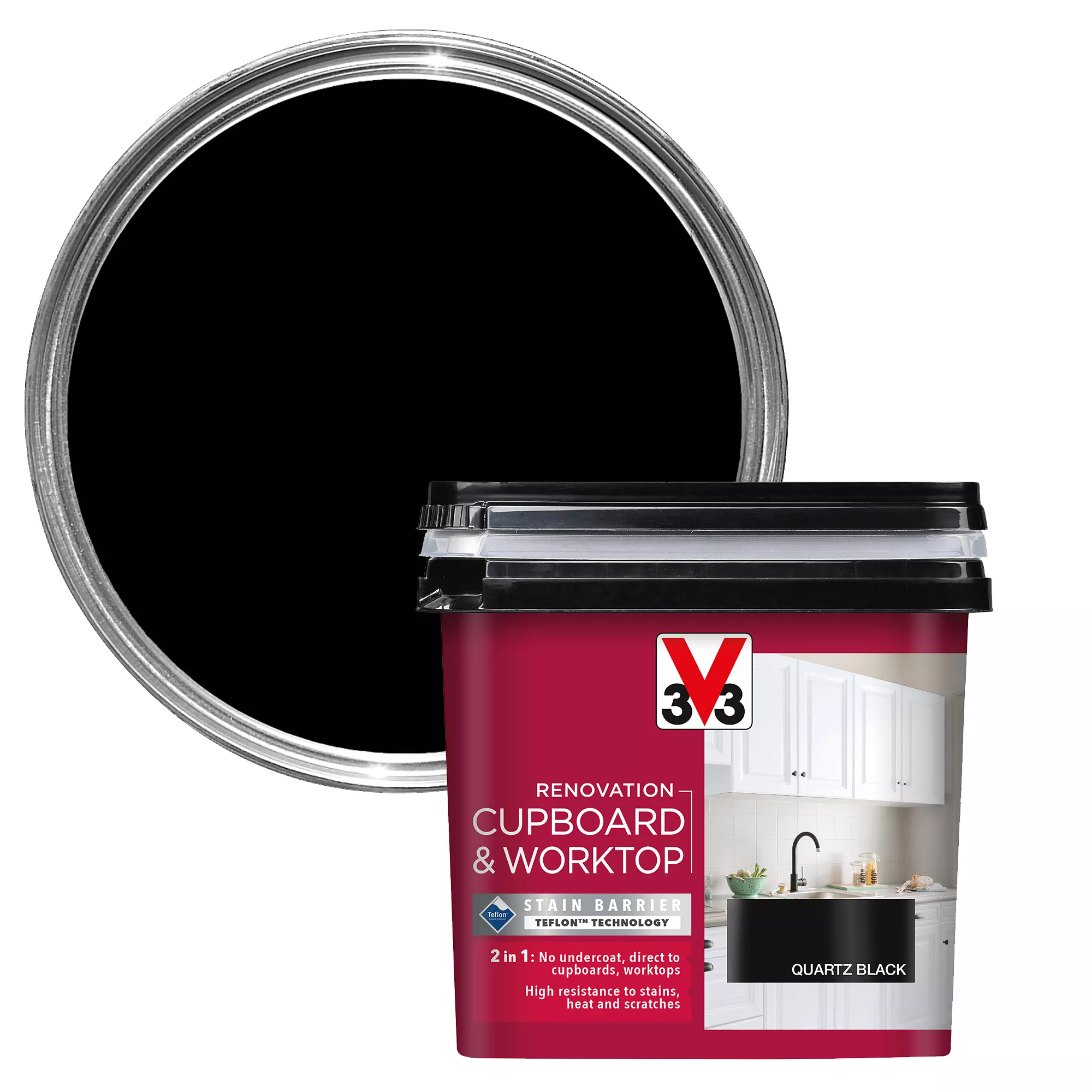 V33 Renovation Quartz Black Satinwood Cupboard & Cabinet Paint, 750ml 3 V33 Renovation Quartz Black Satinwood Cupboard & Cabinet Paint, 750ml